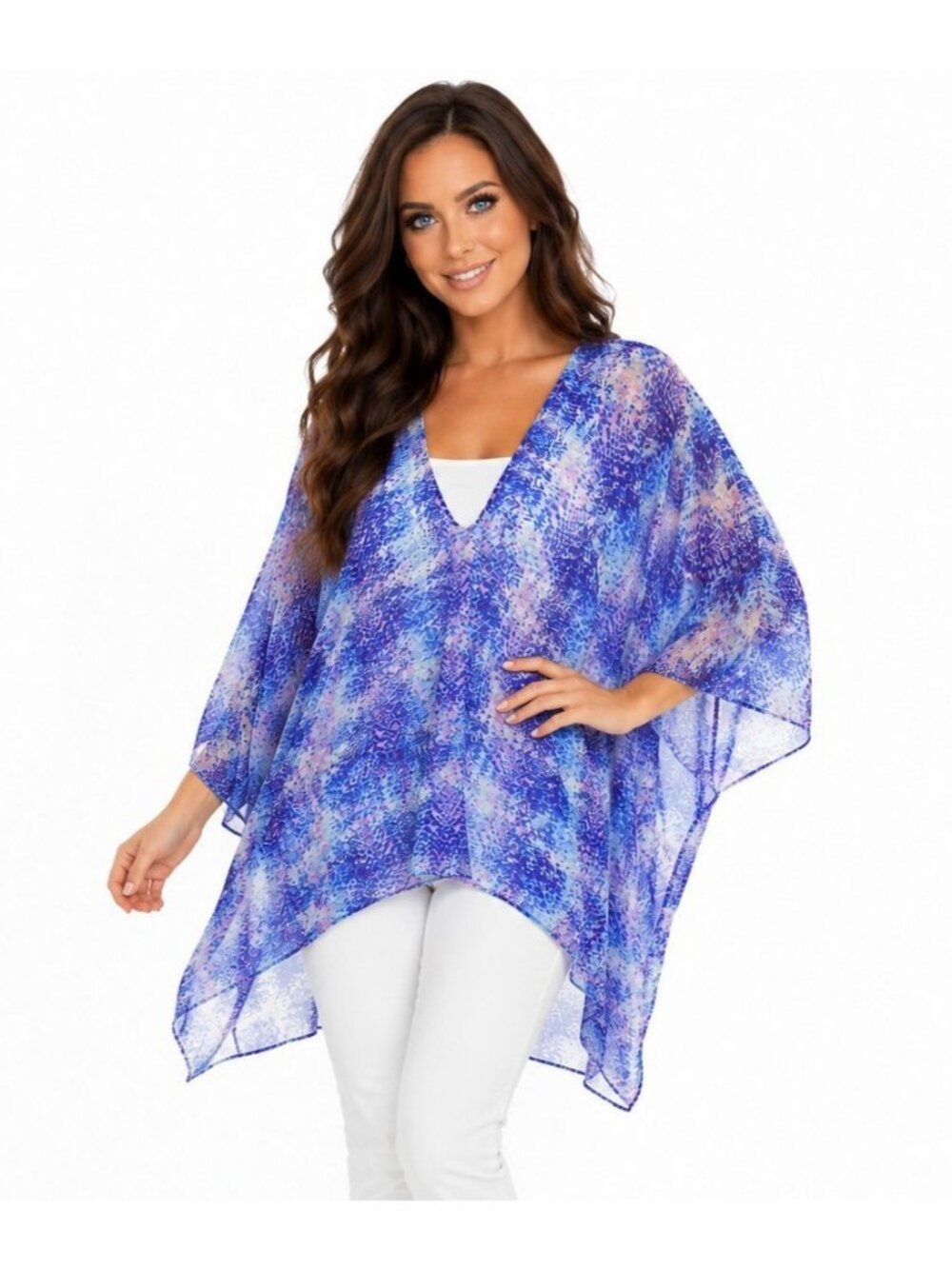 Show Me Your Mumu Blue Purple Sheer Caftan Tunic Cover Up Medium